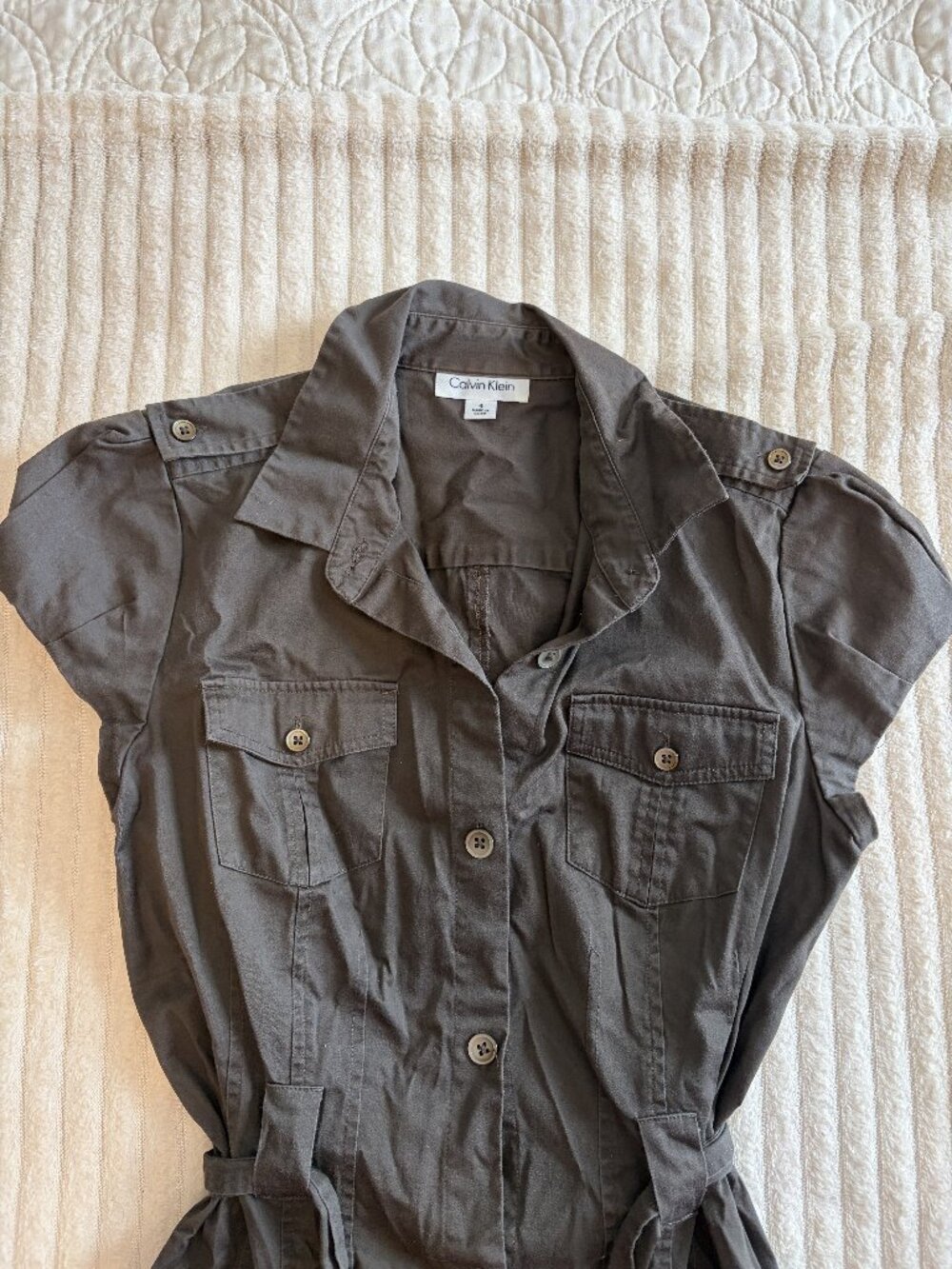Calvin Klein Olive Utility Shirt Dress · Belted · Size 4